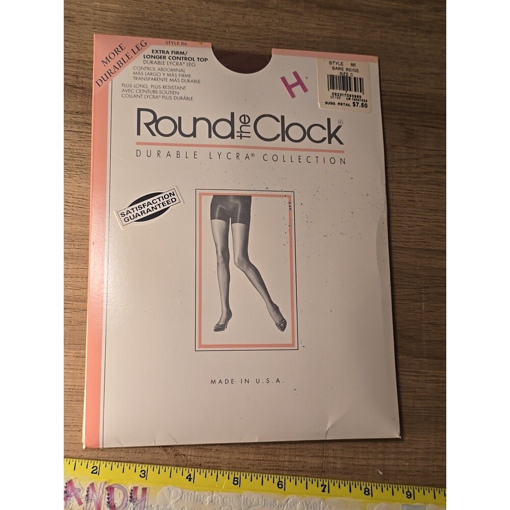 Round the Clock VTG Pantyhose EXTRA FIRM/CONTROL TOP SATIN BEIGE SIZE C Style 86